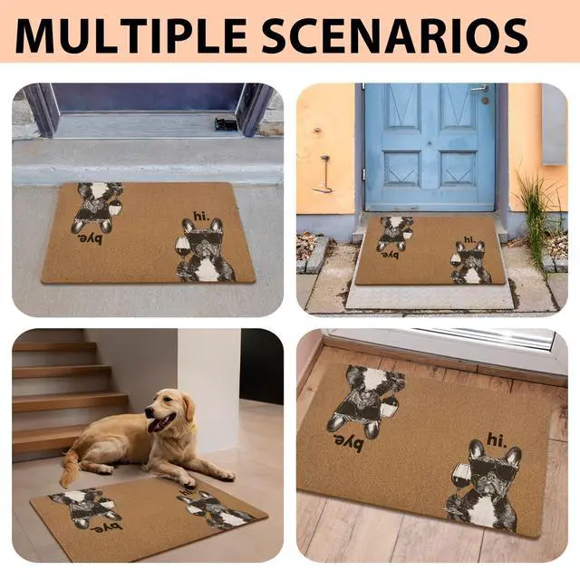 Alt view image 7 of 7 - Bulldog Door Mats, Wine Bar Coffee Station Decor Door Mat for Home Outside Entryway, Black and White Dog Owner Gift Artificial Coir Doormat Rugs for Patio Entry Kitchen Decor, 17x30 Inch