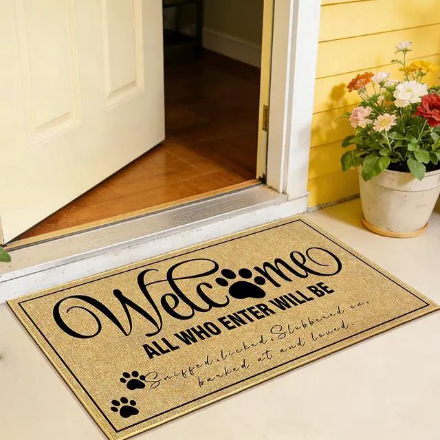 Alt view image 3 of 7 - Welcome Mats for Outside Entrance Funny Dog Cat Mat for Front Door 17"x30"