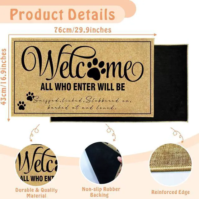 Alt view image 2 of 7 - Welcome Mats for Outside Entrance Funny Dog Cat Mat for Front Door 17"x30"