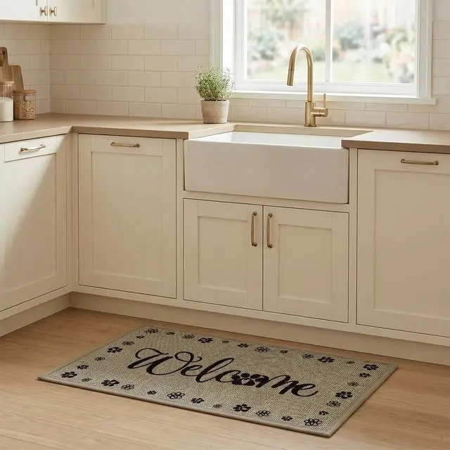Alt view image 4 of 7 - Welcome Dogs Print Washable Doormat, Seasonal Decor Non Slip Low-Profile Absorbent Natural Rubber Back Door Mat 17x29 Inch