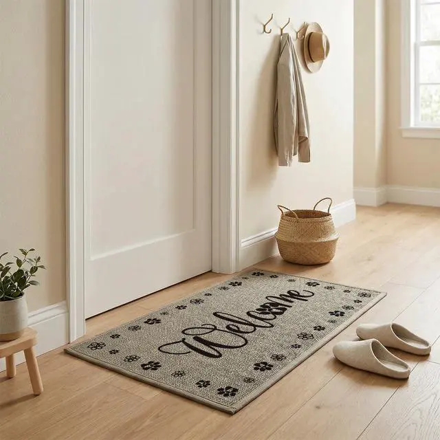 Alt view image 3 of 7 - Welcome Dogs Print Washable Doormat, Seasonal Decor Non Slip Low-Profile Absorbent Natural Rubber Back Door Mat 17x29 Inch