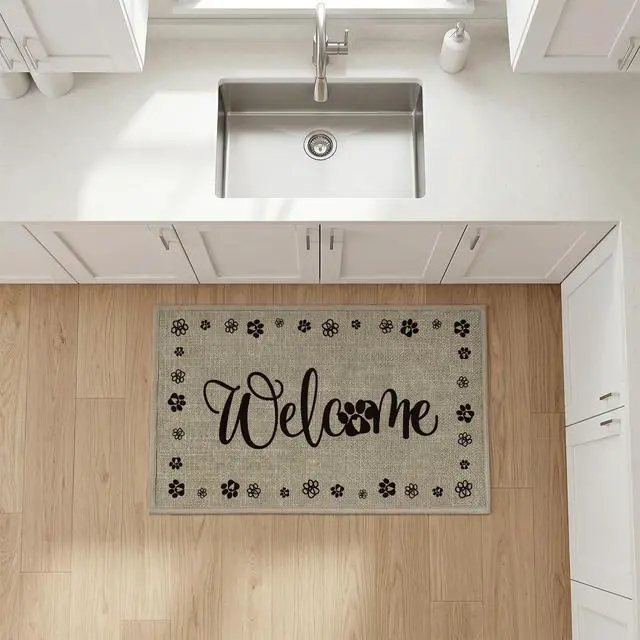 Alt view image 5 of 7 - Welcome Dogs Print Washable Doormat, Seasonal Decor Non Slip Low-Profile Absorbent Natural Rubber Back Door Mat 17x29 Inch