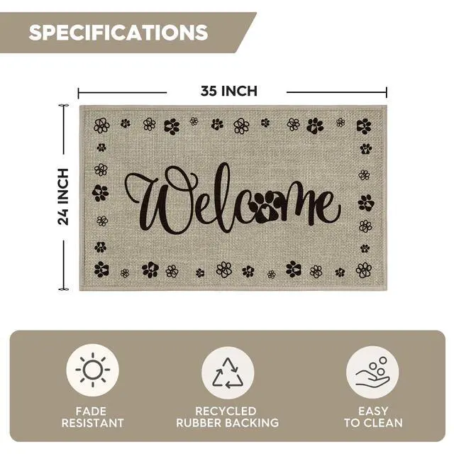 Alt view image 7 of 7 - Welcome Dogs Print Washable Doormat, Seasonal Decor Non Slip Low-Profile Absorbent Natural Rubber Back Door Mat 17x29 Inch