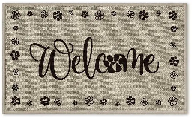 Main image of Welcome Dogs Print Washable Doormat, Seasonal Decor Non Slip Low-Profile Absorbent Natural Rubber Back Door Mat 17x29 Inch
