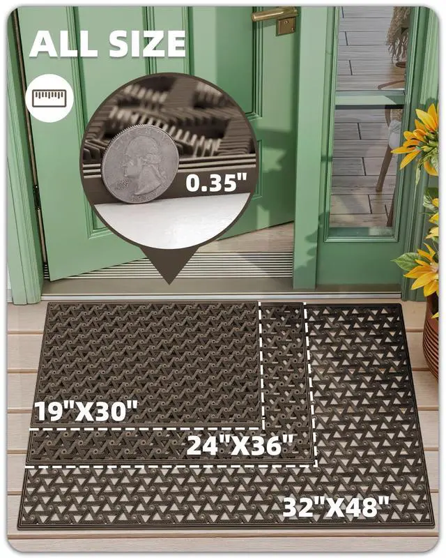 Alt view image 2 of 7 - Door Mat Outside Entrance with Drainage, 24"X36" Brown