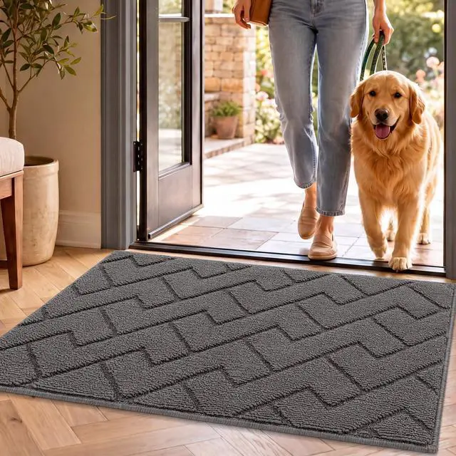 Main image of Dirt Trapper Indoor Doormat,20"x32" Welcome Door mat,Non Slip Backing Washable Door Mats,Absorbent and Resistant Low-Profile Entrance Inside Floor Mat for Front Back Door and Entryway (Grey)