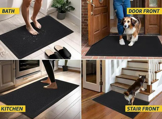 Alt view image 3 of 4 - Door Mat Heavy-Duty Quick-Dry Floor Mat, Sand & Dirt Trapper for Indoor & Outdoor, Ideal for Entrance, Mudrooms,Patios & Garages,Low-Profile,Non-Slip,Washable Black 17"x30"x0.4"