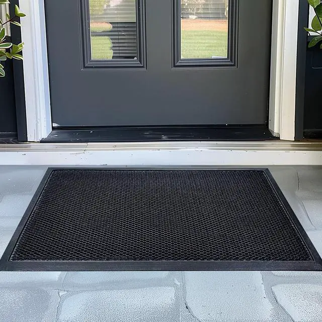Alt view image 4 of 4 - Door Mat Heavy-Duty Quick-Dry Floor Mat, Sand & Dirt Trapper for Indoor & Outdoor, Ideal for Entrance, Mudrooms,Patios & Garages,Low-Profile,Non-Slip,Washable Black 17"x30"x0.4"