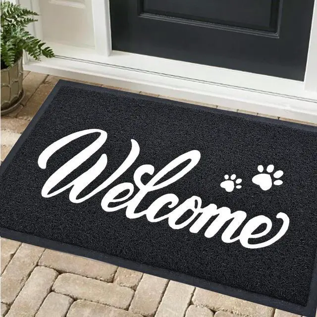 Main image of Welcome Mat Outdoor, 30x17.5 Waterproof All-Season Front Door Mat Outside Entrance, All-Weather Quick Drying, Low Profile Doormat Indoor, Patio Porch Entryway Mats, Black-White