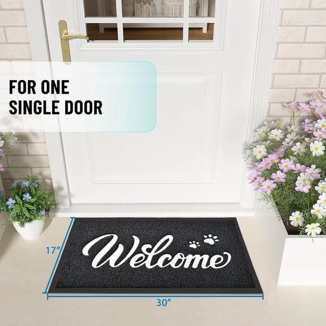 Alt view image 2 of 7 - Welcome Mat Outdoor, 30x17.5 Waterproof All-Season Front Door Mat Outside Entrance, All-Weather Quick Drying, Low Profile Doormat Indoor, Patio Porch Entryway Mats, Black-White