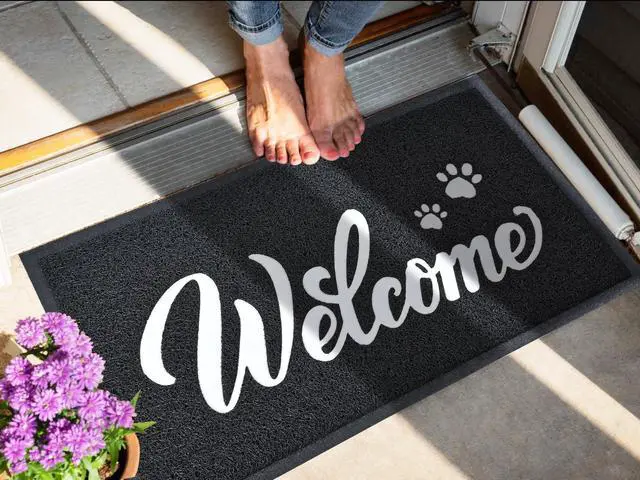 Alt view image 3 of 7 - Welcome Mat Outdoor, 30x17.5 Waterproof All-Season Front Door Mat Outside Entrance, All-Weather Quick Drying, Low Profile Doormat Indoor, Patio Porch Entryway Mats, Black-White