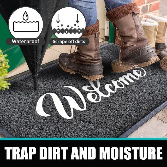 Alt view image 4 of 7 - Welcome Mat Outdoor, 30x17.5 Waterproof All-Season Front Door Mat Outside Entrance, All-Weather Quick Drying, Low Profile Doormat Indoor, Patio Porch Entryway Mats, Black-White