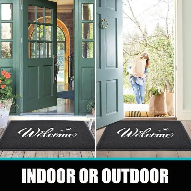 Alt view image 5 of 7 - Welcome Mat Outdoor, 30x17.5 Waterproof All-Season Front Door Mat Outside Entrance, All-Weather Quick Drying, Low Profile Doormat Indoor, Patio Porch Entryway Mats, Black-White