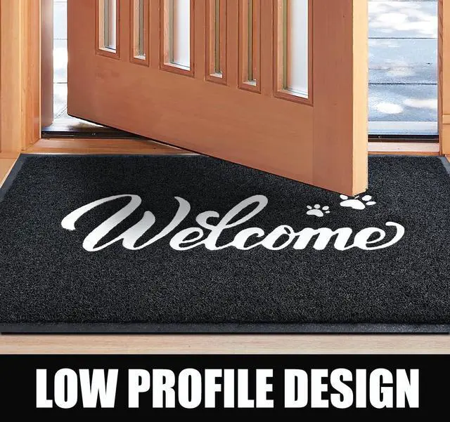 Alt view image 6 of 7 - Welcome Mat Outdoor, 30x17.5 Waterproof All-Season Front Door Mat Outside Entrance, All-Weather Quick Drying, Low Profile Doormat Indoor, Patio Porch Entryway Mats, Black-White