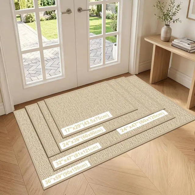 Alt view image 2 of 7 - Door Mat 17"x29", Non Slip Door Mat Indoor Entrance, Rubber Backing Indoor Door mats Washable Absorbent Low-Profile Doormat Front Entryway Entry Resist Dirt Inside Door Mats, Khaki