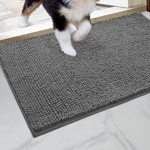 Main image of Dog Door Mat for Muddy Paws 30x20, Absorbs Moisture and Dirt, Non-Slip Washable Doormat, Soft Chenille Mud Mat for Dogs, Entry Indoor Entryway Carpet for Outside Floor, Grey