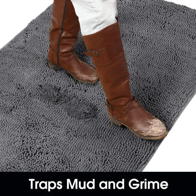 Alt view image 3 of 7 - Dog Door Mat for Muddy Paws 30x20, Absorbs Moisture and Dirt, Non-Slip Washable Doormat, Soft Chenille Mud Mat for Dogs, Entry Indoor Entryway Carpet for Outside Floor, Grey