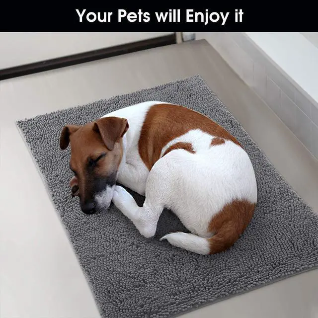 Alt view image 7 of 7 - Dog Door Mat for Muddy Paws 30x20, Absorbs Moisture and Dirt, Non-Slip Washable Doormat, Soft Chenille Mud Mat for Dogs, Entry Indoor Entryway Carpet for Outside Floor, Grey
