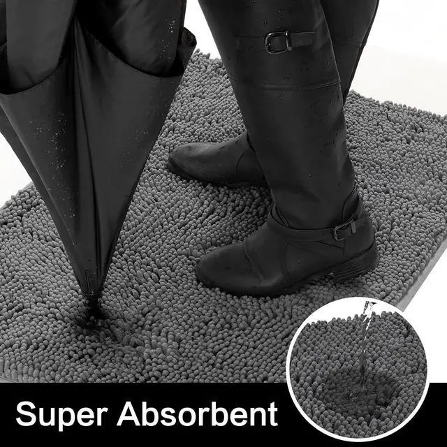 Alt view image 2 of 7 - Dog Door Mat for Muddy Paws 30x20, Absorbs Moisture and Dirt, Non-Slip Washable Doormat, Soft Chenille Mud Mat for Dogs, Entry Indoor Entryway Carpet for Outside Floor, Grey