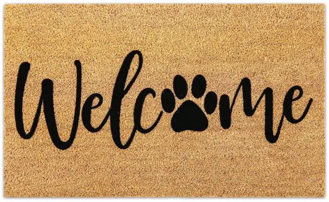 Main image of Dog Welcome Natural Coir Doormat Cute Dog Paw Print Floor Mat Non-Slip Entrance Door Rugs for Indoor Outdoor Home Bathroom Decor, 16.5 x 29 Inch