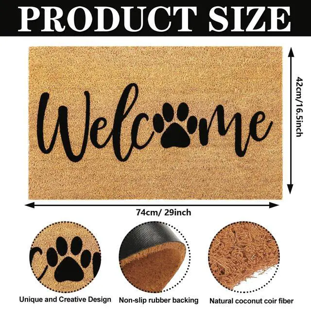 Alt view image 2 of 7 - Dog Welcome Natural Coir Doormat Cute Dog Paw Print Floor Mat Non-Slip Entrance Door Rugs for Indoor Outdoor Home Bathroom Decor, 16.5 x 29 Inch