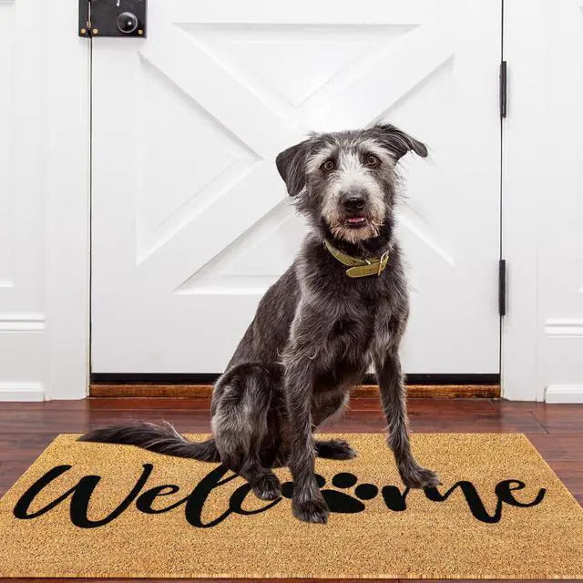 Alt view image 6 of 7 - Dog Welcome Natural Coir Doormat Cute Dog Paw Print Floor Mat Non-Slip Entrance Door Rugs for Indoor Outdoor Home Bathroom Decor, 16.5 x 29 Inch