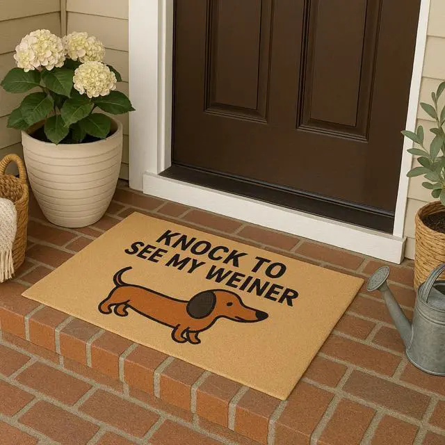 Alt view image 6 of 6 - Funny Weiner Dog Door Mat Dont Trip Over My/Knock to See My Weiner 30x18 Inch Faux Coir Mat - Waterproof & Non-Slip Doormat for Entryway, Front Porch or Patio