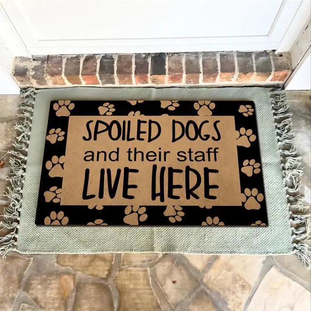 Alt view image 2 of 7 - Funny Welcome Doormats for Front Door Patio Porch Decor Spoiled Dogs and Their Staff Live Here Personalized Monogram Kitchen Rugs With Anti-Slip Rubber Back Novelty Prank Gift Mat(23.7 X 15.9 in)