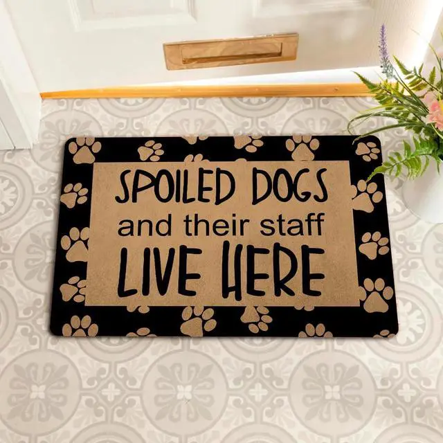 Alt view image 4 of 7 - Funny Welcome Doormats for Front Door Patio Porch Decor Spoiled Dogs and Their Staff Live Here Personalized Monogram Kitchen Rugs With Anti-Slip Rubber Back Novelty Prank Gift Mat(23.7 X 15.9 in)