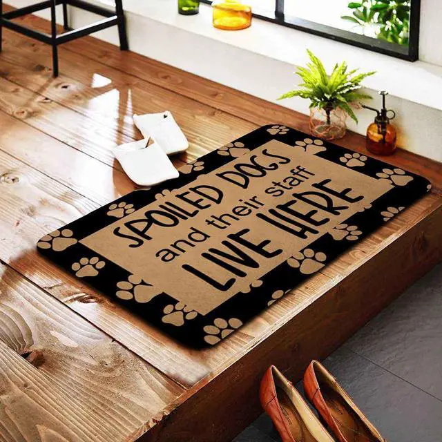 Alt view image 5 of 7 - Funny Welcome Doormats for Front Door Patio Porch Decor Spoiled Dogs and Their Staff Live Here Personalized Monogram Kitchen Rugs With Anti-Slip Rubber Back Novelty Prank Gift Mat(23.7 X 15.9 in)