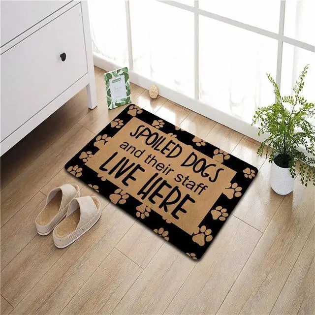 Alt view image 3 of 7 - Funny Welcome Doormats for Front Door Patio Porch Decor Spoiled Dogs and Their Staff Live Here Personalized Monogram Kitchen Rugs With Anti-Slip Rubber Back Novelty Prank Gift Mat(23.7 X 15.9 in)