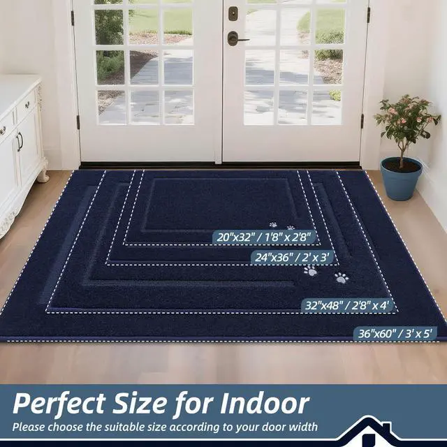 Alt view image 2 of 7 - Dog Door Mat for Mud Paws Indoor Entrance, 32" x 48", Navy Blue