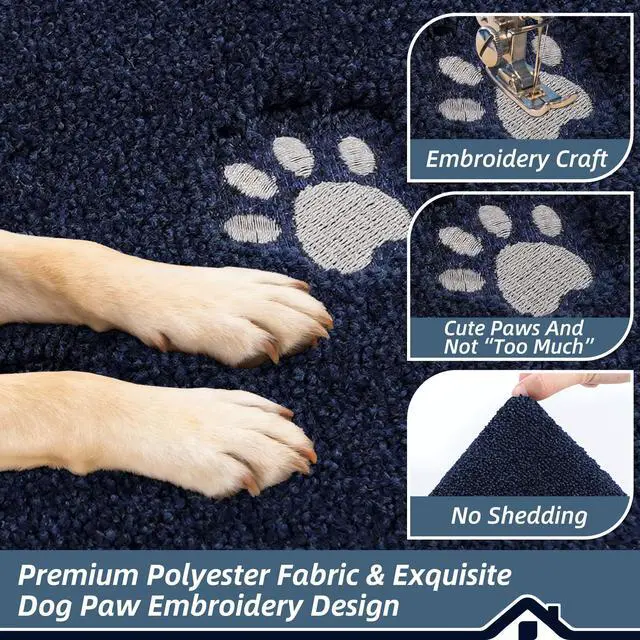 Alt view image 5 of 7 - Dog Door Mat for Mud Paws Indoor Entrance, 32" x 48", Navy Blue