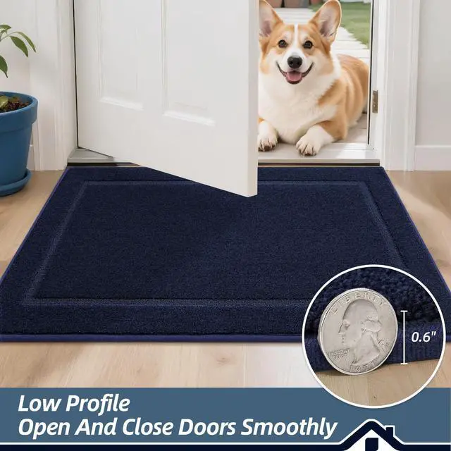 Alt view image 6 of 7 - Dog Door Mat for Mud Paws Indoor Entrance, 32" x 48", Navy Blue