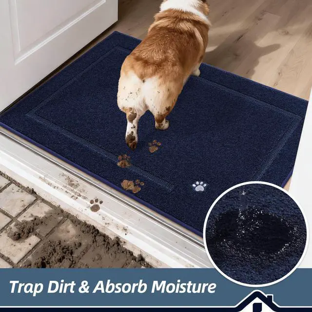 Alt view image 3 of 7 - Dog Door Mat for Mud Paws Indoor Entrance, 32" x 48", Navy Blue