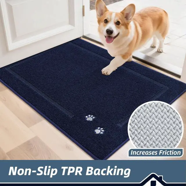 Alt view image 4 of 7 - Dog Door Mat for Mud Paws Indoor Entrance, 32" x 48", Navy Blue
