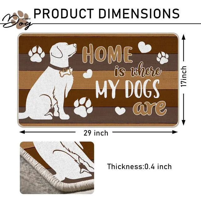 Alt view image 2 of 6 - Home is Where My Dogs are Decorative Front Door Mat, Paw Prints Heart Doormat Indoor Outdoor Non-Slip Floor Entryway Rug, Farmhouse Low Profile Home Kitchen Decoration Pet Lover Gift 17x29 Inch