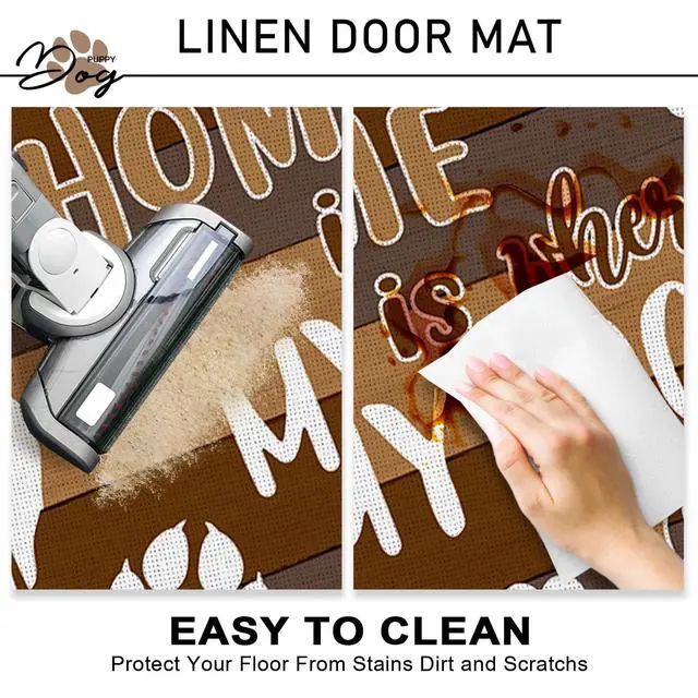 Alt view image 4 of 6 - Home is Where My Dogs are Decorative Front Door Mat, Paw Prints Heart Doormat Indoor Outdoor Non-Slip Floor Entryway Rug, Farmhouse Low Profile Home Kitchen Decoration Pet Lover Gift 17x29 Inch