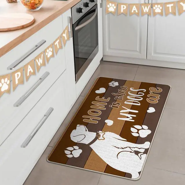 Alt view image 5 of 6 - Home is Where My Dogs are Decorative Front Door Mat, Paw Prints Heart Doormat Indoor Outdoor Non-Slip Floor Entryway Rug, Farmhouse Low Profile Home Kitchen Decoration Pet Lover Gift 17x29 Inch