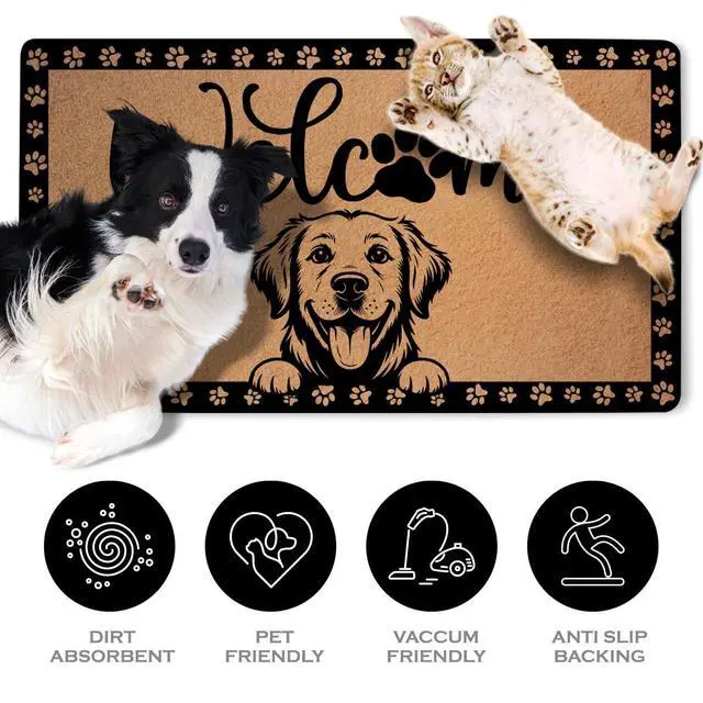Alt view image 3 of 6 - Golden Retriever Gifts Door Mat 18x30 Inch, Faux Coco Coir Doormat with Non-Slip PVC Backing, Cute Dog Printed Welcome Mat for Outdoor Indoor Entryway Porch Home Decor, Dog Lovers Gifts for Women