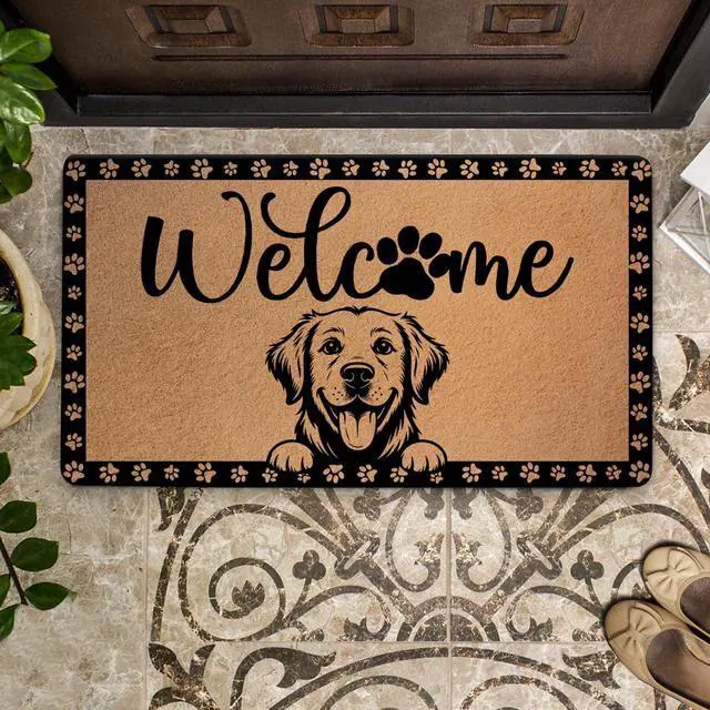 Alt view image 6 of 6 - Golden Retriever Gifts Door Mat 18x30 Inch, Faux Coco Coir Doormat with Non-Slip PVC Backing, Cute Dog Printed Welcome Mat for Outdoor Indoor Entryway Porch Home Decor, Dog Lovers Gifts for Women