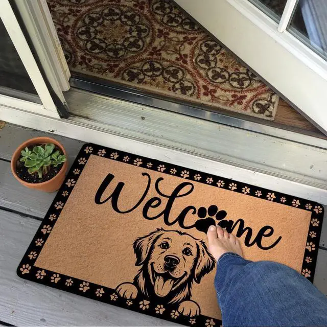 Alt view image 5 of 6 - Golden Retriever Gifts Door Mat 18x30 Inch, Faux Coco Coir Doormat with Non-Slip PVC Backing, Cute Dog Printed Welcome Mat for Outdoor Indoor Entryway Porch Home Decor, Dog Lovers Gifts for Women
