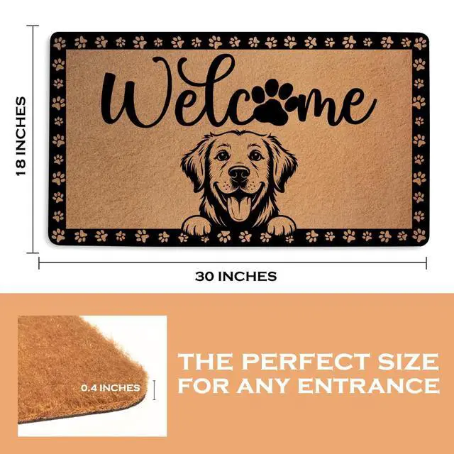 Alt view image 2 of 6 - Golden Retriever Gifts Door Mat 18x30 Inch, Faux Coco Coir Doormat with Non-Slip PVC Backing, Cute Dog Printed Welcome Mat for Outdoor Indoor Entryway Porch Home Decor, Dog Lovers Gifts for Women