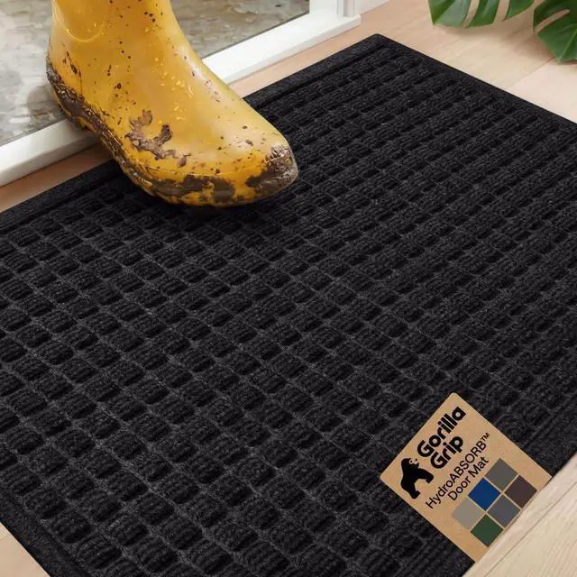 Main image of Ultra Absorbent Front Door Mat Outside Entrance, Traps Dirt and Moisture, HydroABSORB Indoor Outdoor Doormat Holds Up to 1.7 Cups Water, Stain and Fade Resistant Welcome Mat, 29x17 Black