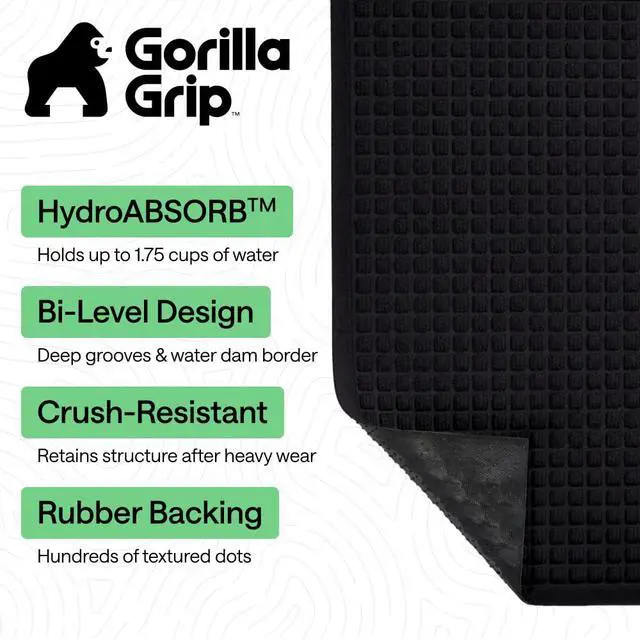 Alt view image 2 of 7 - Ultra Absorbent Front Door Mat Outside Entrance, Traps Dirt and Moisture, HydroABSORB Indoor Outdoor Doormat Holds Up to 1.7 Cups Water, Stain and Fade Resistant Welcome Mat, 29x17 Black