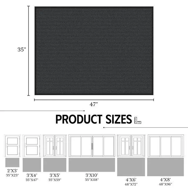 Alt view image 2 of 7 - Front Door Mat Outside Entrance, 3' x 4' Low Profile Non-Slip Welcome Mat, Heavy Duty Dirt Trapper Dog Door Mats for Wet Shoes & Paws, Absorbent Commercial Floor Mat for Entryway Patios, Grey