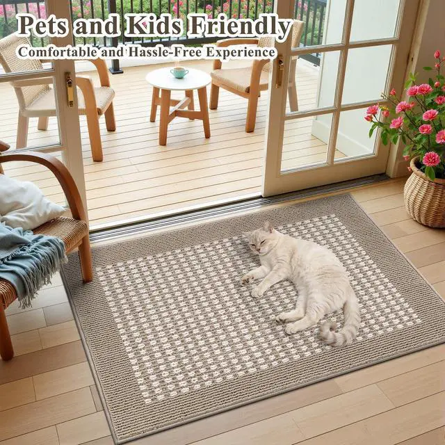 Alt view image 2 of 7 - Indoor Door Mat 24" X 36" Absorbent Dog Muddy Paws Mat Low-Profile Entrance Small Runner Rug with Non-Slip Rubber Backing Machine Washable Inside Welcome Mat for Entryway,Kitchen(Beige)