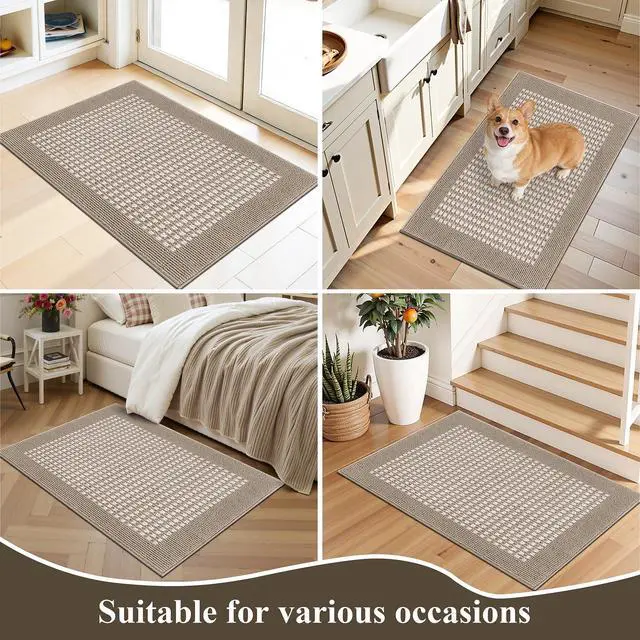 Alt view image 7 of 7 - Indoor Door Mat 24" X 36" Absorbent Dog Muddy Paws Mat Low-Profile Entrance Small Runner Rug with Non-Slip Rubber Backing Machine Washable Inside Welcome Mat for Entryway,Kitchen(Beige)
