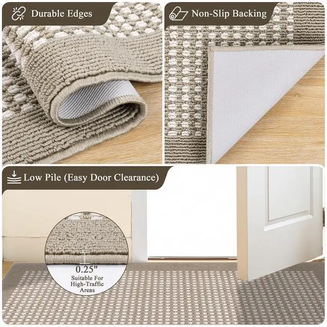 Alt view image 4 of 7 - Indoor Door Mat 24" X 36" Absorbent Dog Muddy Paws Mat Low-Profile Entrance Small Runner Rug with Non-Slip Rubber Backing Machine Washable Inside Welcome Mat for Entryway,Kitchen(Beige)