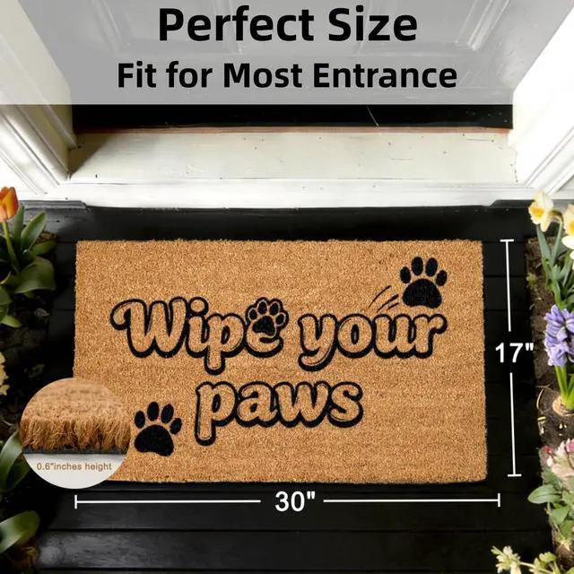 Alt view image 2 of 7 - Natural Coco Coir Welcome Doormat 17x30 Wipe Your Paws Dog Door Mat